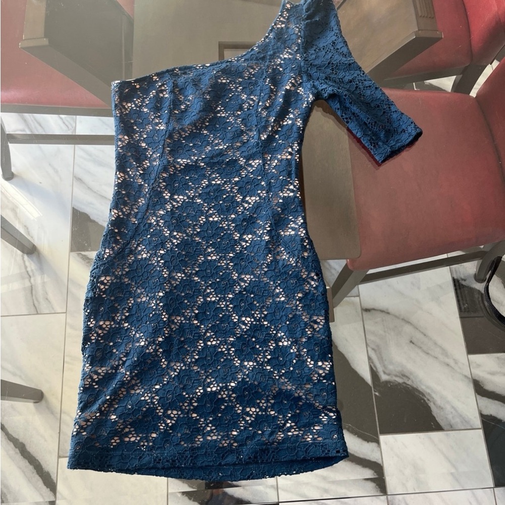 Mystic Blue Asymmetrical One-Shoulder Cocktail Dress